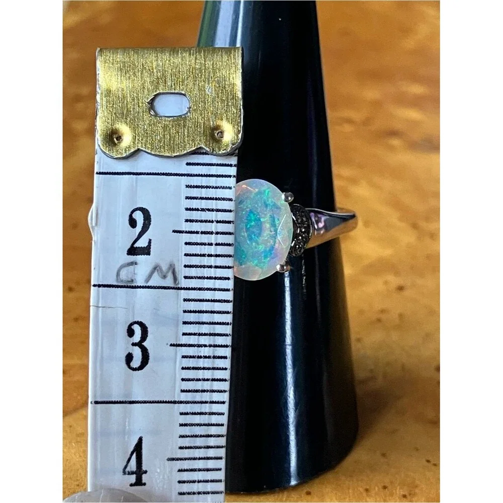 Natural Ethiopian Opal Champagne Diamond Sterling Silver Ring Size 8